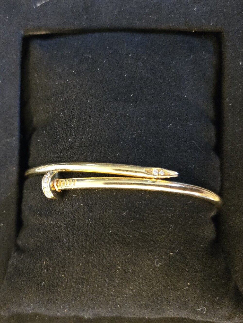 Solid 18K Yellow Gold Diamond Accent Bent Nail Bangle Bracelet Size 17 (Custom)
